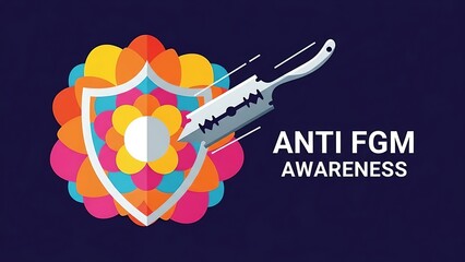 Vibrant anti FGM awareness symbol with shield and syringe