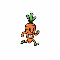 Running carrot cartoon character illustration with race number and flat vector style