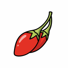Red chili pepper cartoon illustration with bold outline and flat vector style