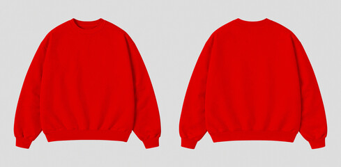 Blank Red Oversized Sweatshirt Mockup Front and Back View Isolated on Gray Background © Drip