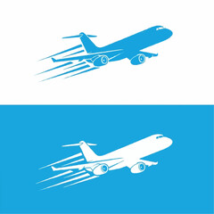 An airplane is depicted from a side view taking off into the sky, its engines leaving a trail of speed lines, conveying a sense of swift movement and the excitement of air travel
