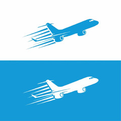 Stylized graphic illustration of a high-speed airplane taking flight with impressive speed streaks, symbolizing rapid air travel, express delivery, and efficient global transportation