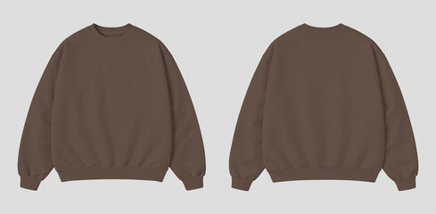 Blank Walnut Brown Oversized Sweatshirt Mockup Front and Back View Isolated on Gray Background © Drip