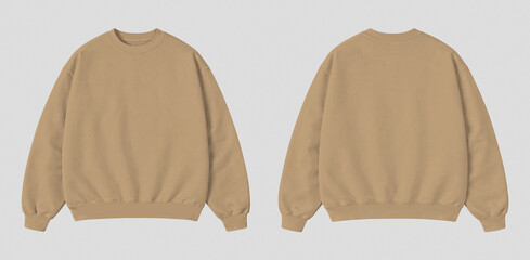 Blank Soft Brown Oversized Sweatshirt Mockup Front and Back View Isolated on Gray Background © Drip