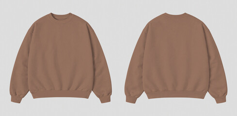 Brown Oversized Sweatshirt Mockup Front and Back View Isolated on Gray Background © Drip