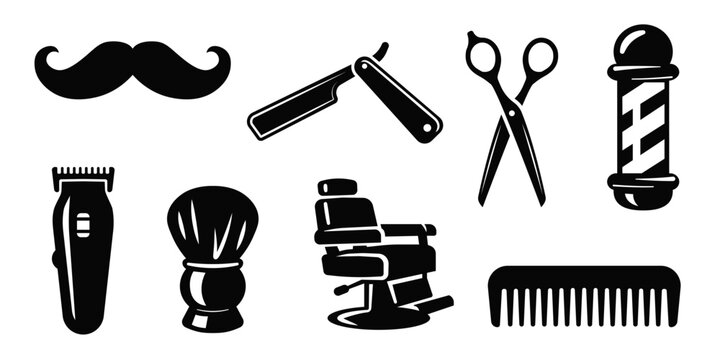 Barbershop kit vector. Barber tools icon