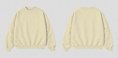 Cream Oversized Sweatshirt Mockup Front and Back View Isolated on Gray Background © Drip
