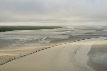 Tidal Sandbanks and Coastal Landscape Viewed from Mont Saint-Michel, France