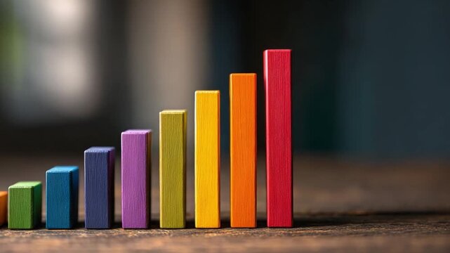 Progress Graph in Focus: A vivid bar graph illustrates a consistent upward trend, its vibrant hues symbolizing growth and achievement against a blurred background.