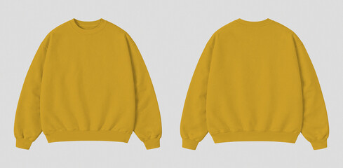 Mustard Yellow Oversized Sweatshirt Mockup Front and Back View Isolated on Gray Background © Drip