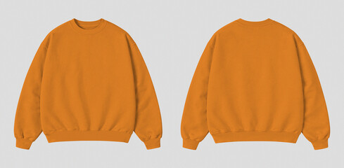 Orange Oversized Sweatshirt Mockup Front and Back View Isolated on Gray Background © Drip