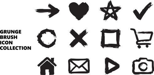 Grunge brush icon collection isolated on a white background.