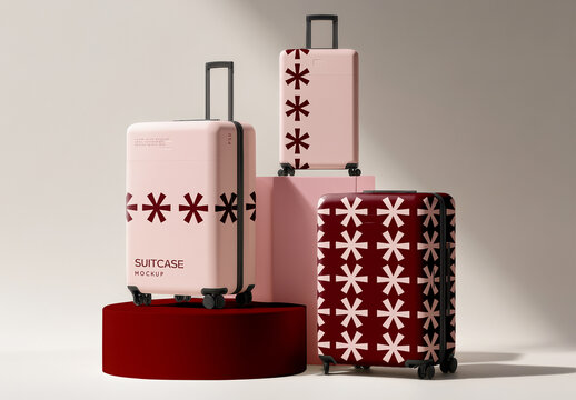 Suitcase Mockup Set On Podium