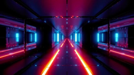 Enter the futuristic tunnel with vibrant neon lights, a dynamic background perfect for technology presentations and modern sci-fi projects - Powered by Adobe