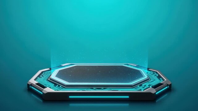 New technology display setup with glowing blue elements in a studio setting for various uses