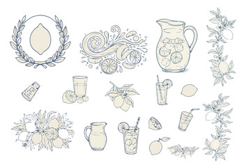 Cute Lemon Wreath Collection, Detailed Citrus Mandala, Hand-Drawn Doodle Design Elements