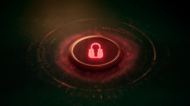Stylized Red Digital Padlock Icon on Circuitry Background Representing Cybersecurity and Data Protection - Powered by Adobe