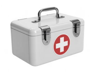 White first aid kit with red cross medical kit emergency isolated on a transparent background