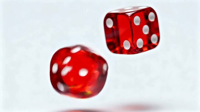 Red dice in midair