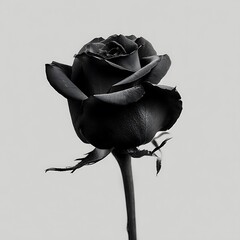 Elegant Photo Black Rose on a Light Gray Background single rose flower