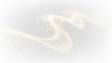 Gold sparkles swirling on a transparent background in a smooth pattern at varying depths during daylight hours