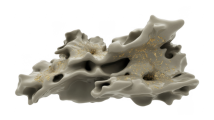 White and gold abstract sculpture isolated on a transparent background