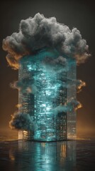 Cloud Computing Digital Information Data Center Technology. Computer Information Storage. Cybersecurity 3d Illustration