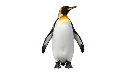 Fototapeta premium A majestic penguin stands tall against a black backdrop with vibrant yellow feathers on display.