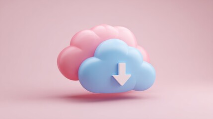 Cloud with upload and download arrow. Media loading, data transfer, cloud storage and cloud computing. 3d vector icon. Cartoon minimal style. 
