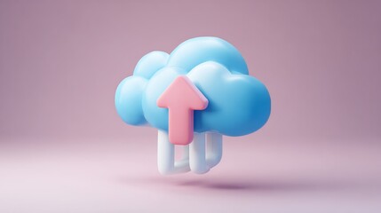 Cloud with upload and download arrow. Media loading, data transfer, cloud storage and cloud computing. 3d vector icon. Cartoon minimal style. 
