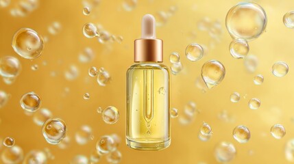 Collagen serum or cosmetic essence drops. Collagen serum bubbles. Concept skincare cosmetics solution. 