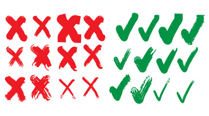  check mark and cross element. doodle, hand drawn brush vector illustration © Chinu Akter