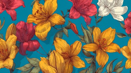 Exotic hand drawn flowers, seamless patterns with floral for fabric, textiles, clothing, wrapping paper, cover, banner, home decor, abstract backgrounds. Vector illustration