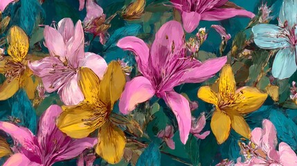 Exotic hand drawn flowers, seamless patterns with floral for fabric, textiles, clothing, wrapping paper, cover, banner, home decor, abstract backgrounds. Vector illustration