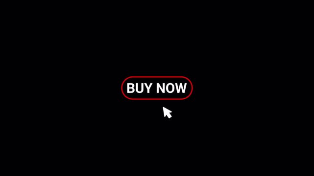  Buy now button animation with cursor click for e-commerce websites and online shopping interfaces, 4k. Buy Now icon animation with alpha channel.