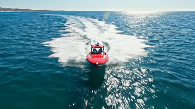Red speedboat on ocean water