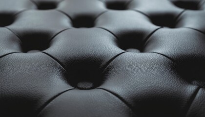 Fototapeta premium Closeup of a dark textured buttontufted surface likely leather with a repeating quilted pattern
