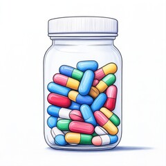 Colorful Capsules in Clear Jar for Health and Wellness Concepts