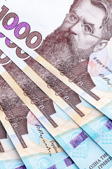 Ukrainian money, texture from Ukrainian banknotes in the denomination of one thousand hryvnias, the banknote depicts Vernadsky.Banknote of 1000 hryvnias of Ukraine, fragment of elements for design.