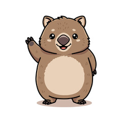 Obraz premium Cartoon Illustration of Cute Wombat Character Waving Hand Isolated on White