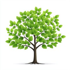 Lush Green Tree with Vibrant Leaves Isolated on a White Background
