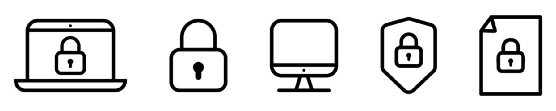 Computer security line icon set