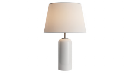 White table lamp with cream shade on black lighting isolated on a transparent background