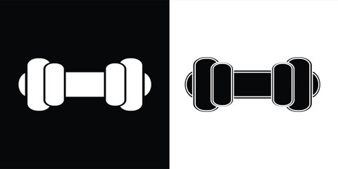 Dumbbell icons set in outlined and filled flat style. Gym heavy strength training dumbbell line pictograms. Weight lifting dumbbell signs eps 10