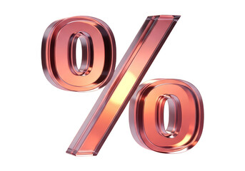 A 3d rendering of a rose gold metallic percentage sign with a transparent background, symbolizing finance, discounts, and sales