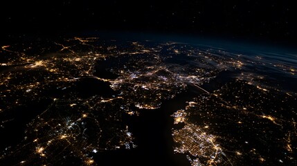 North Americas glowing cityscapes a serene night aerial view showcasing urban beauty and coastal wonder