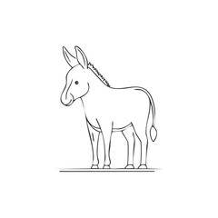 Obraz premium Stylized donkey outline illustration depicts a farm animal standing on a grassy terrain, simplified graphic rendering of the equid for diverse applications