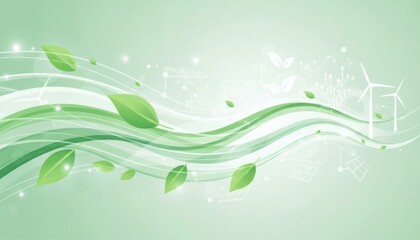 Green energy concept with leaves wind turbines and flowing wave design