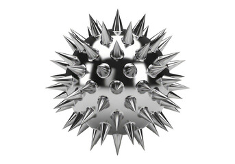 Abstract 3d metallic spiky sphere with sharp pointed spikes and spherical bumps on a Transparent background