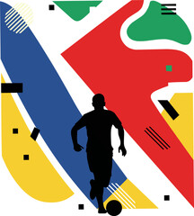 Dynamic soccer player running with the ball in a stylized background. Ideal for sports blogs, social media, and brochures. © Coepy images